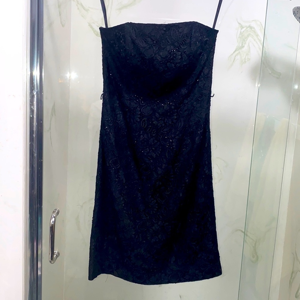 White House Black Market Black Strapless Lace Sequin Dress - Picture 2 of 9
